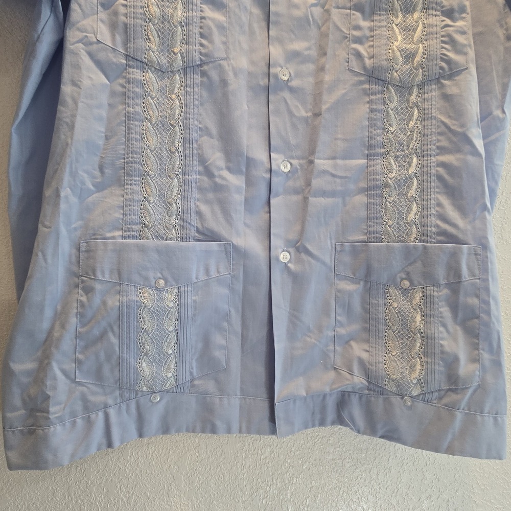 Vintage Vic Vic Blue Guayabera Shirt Mens Embroidered Cuban Wedding Shirt - Picture 4 of 12